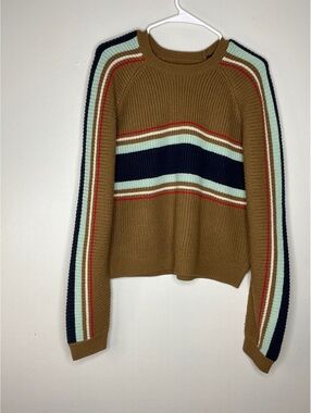 Brixton Women's XL Brown Knit Sweater with Striped Detail